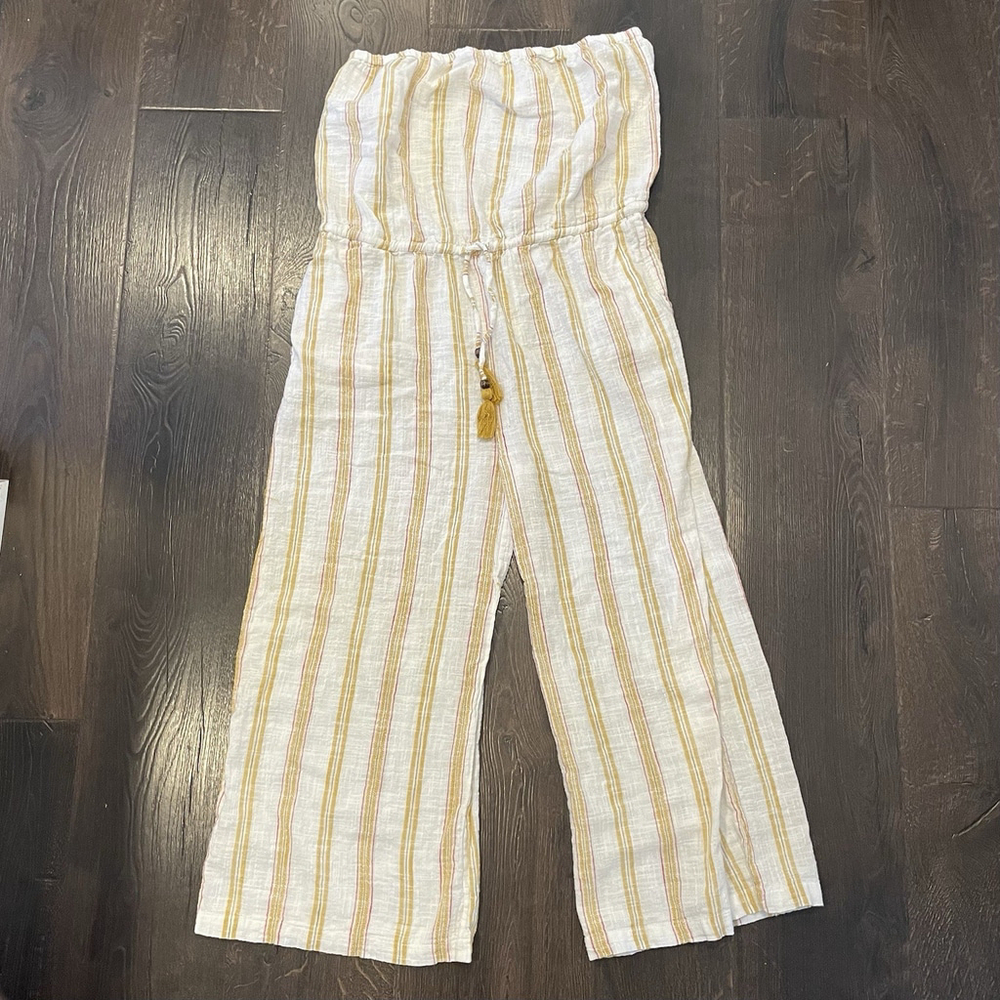 Women’s Strapless Jumpsuit Striped Wide Leg 100% Cotton Resort Wear Vacation - Picture 2 of 9